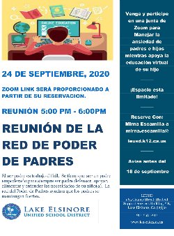 Parent Power Network Flyer_Spanish_Event date September 24, 2020, 5 p.m. - 6 p.m.